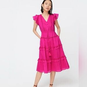 J Crew Cotton Ruffle Dress Pink Dress Size 10